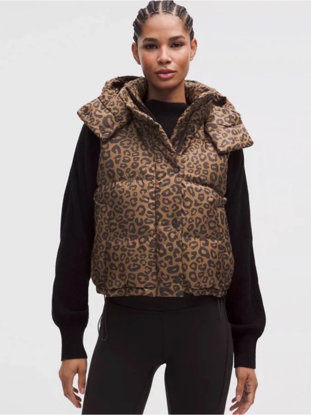 NWT Lululemon Wunder Puff Cropped Vest Leopard Khaki Size 10